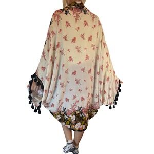 Free People Boho Floral Kimono Cardigan Tassel Fringe One Size Y2K Fairy